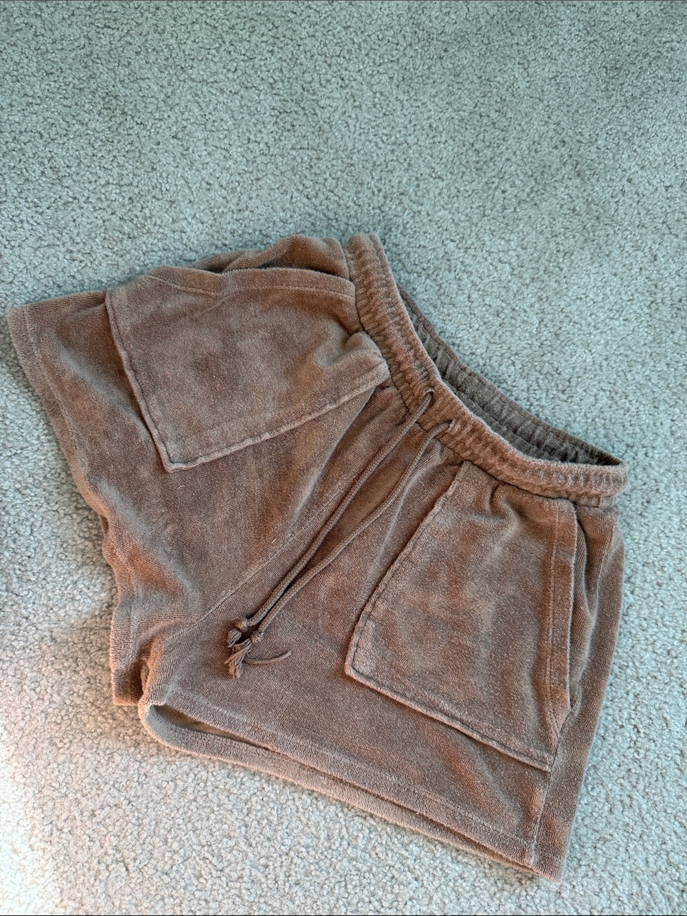 Zara Terry-Style Drawstring Shorts - Brown